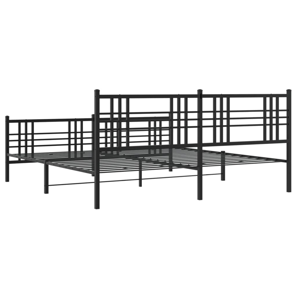Black Metal Bed Frame with Footboard - 193x203cm, No Mattress