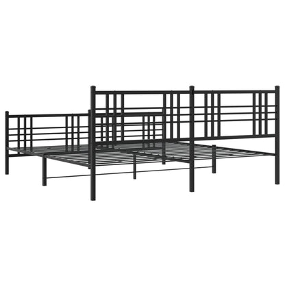 Black Metal Bed Frame with Footboard - 193x203cm, No Mattress