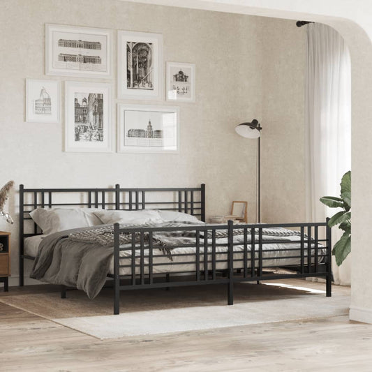 Black Metal Bed Frame with Footboard - 193x203cm, No Mattress