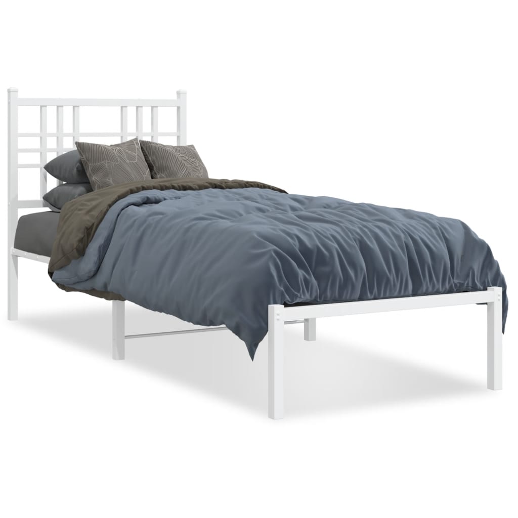 White Metal Bed Frame with Headboard 80x200cm - No Mattress Included