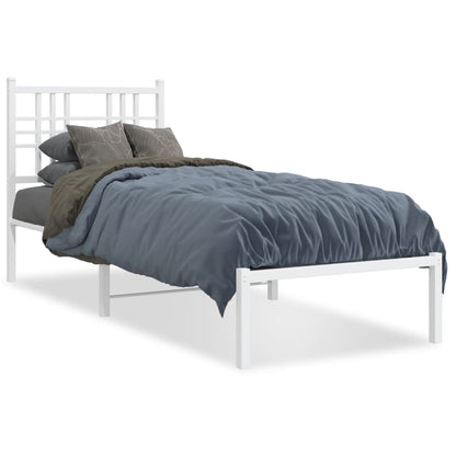 White Metal Bed Frame with Headboard 80x200cm - No Mattress Included