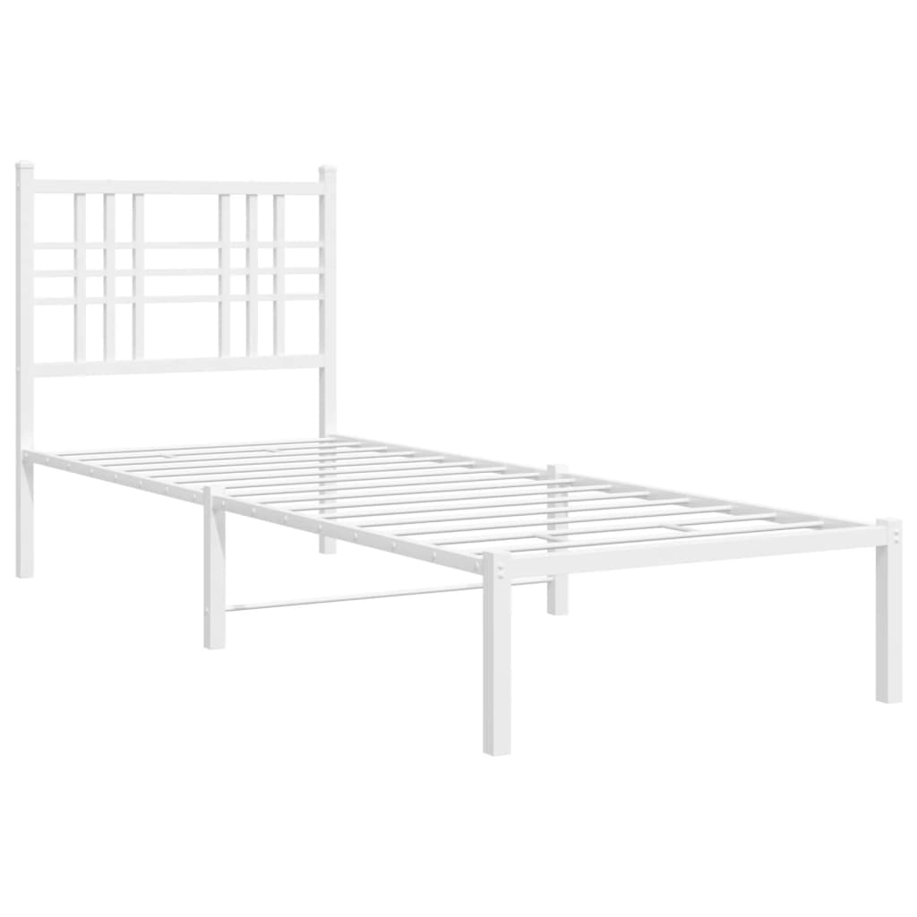 White Metal Bed Frame with Headboard 80x200cm - No Mattress Included
