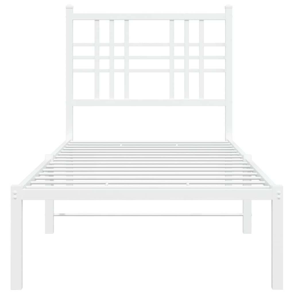 White Metal Bed Frame with Headboard 80x200cm - No Mattress Included