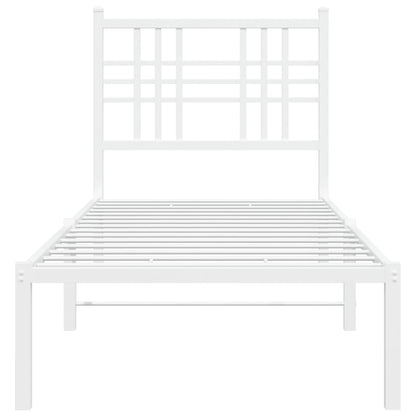White Metal Bed Frame with Headboard 80x200cm - No Mattress Included