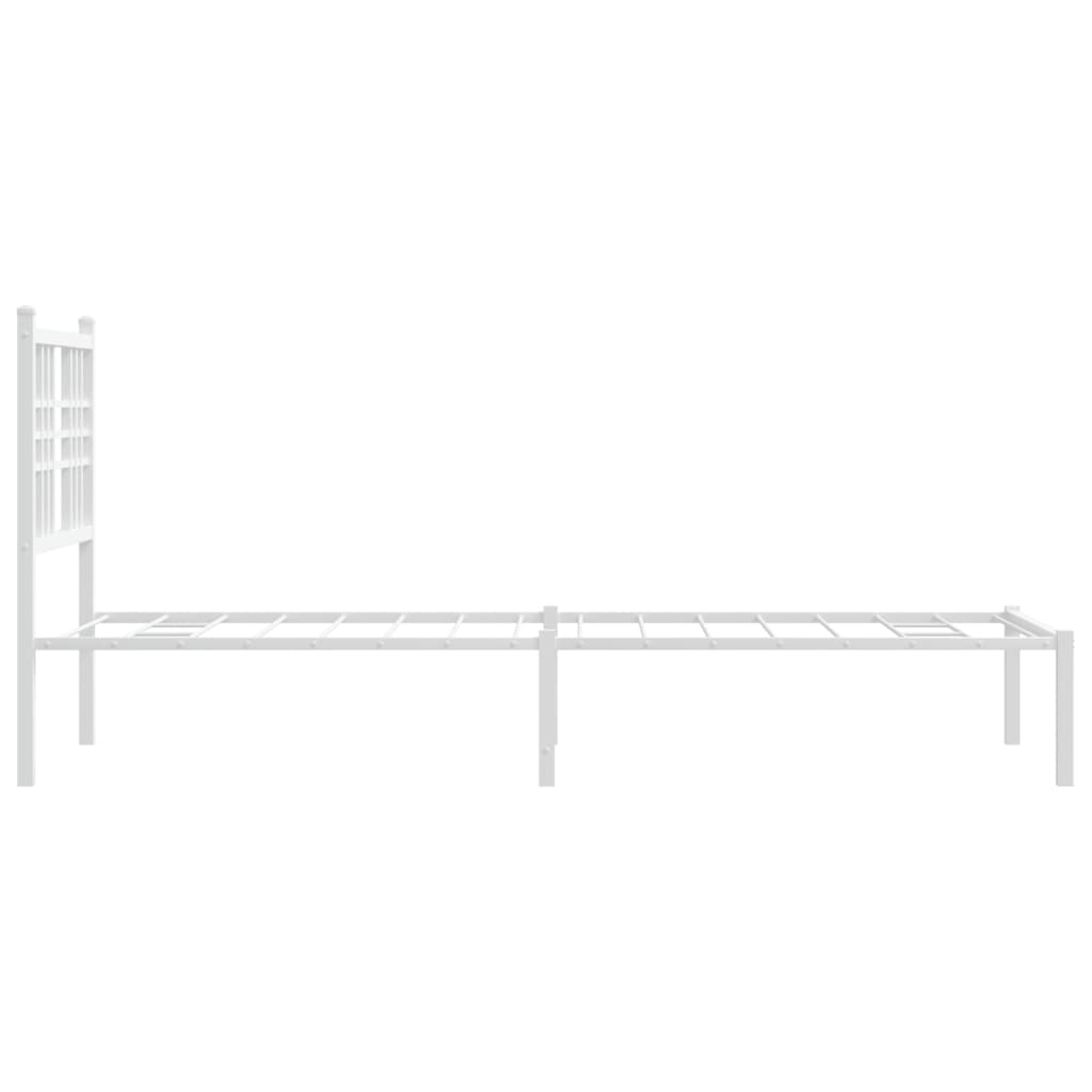 White Metal Bed Frame with Headboard 80x200cm - No Mattress Included