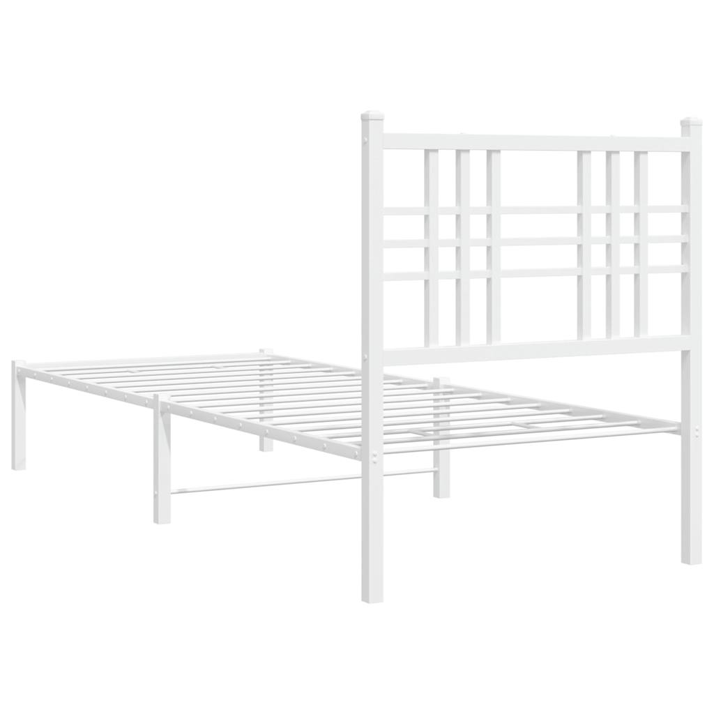 White Metal Bed Frame with Headboard 80x200cm - No Mattress Included