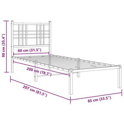 White Metal Bed Frame with Headboard 80x200cm - No Mattress Included