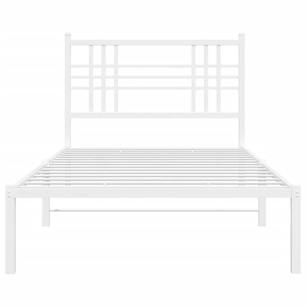 White Metal Bed Frame with Headboard 90x190cm - No Mattress