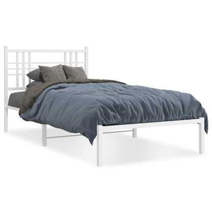 White Metal Bed Frame with Headboard 100x190cm - No Mattress