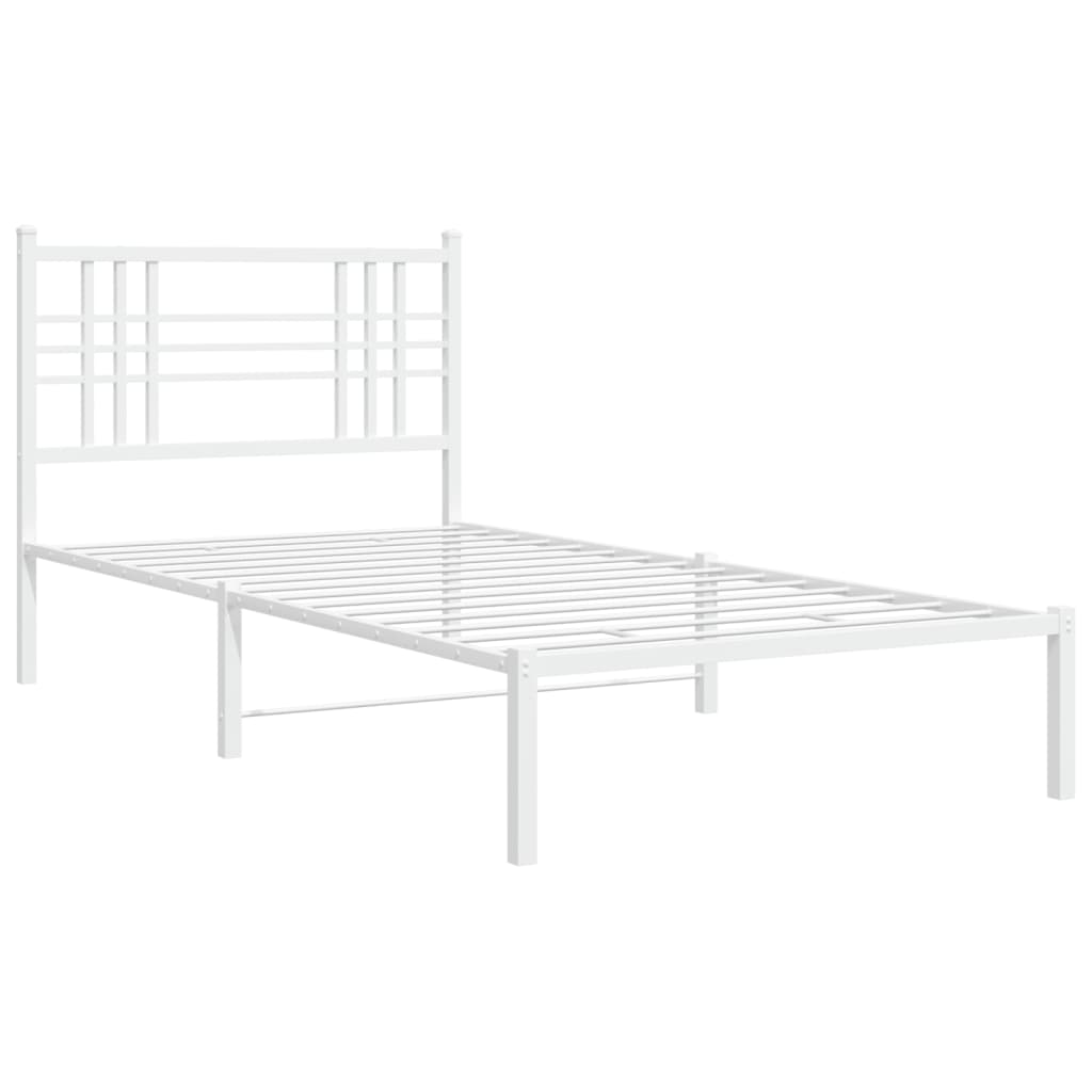 White Metal Bed Frame with Headboard 100x190cm - No Mattress