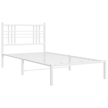 White Metal Bed Frame with Headboard 100x190cm - No Mattress