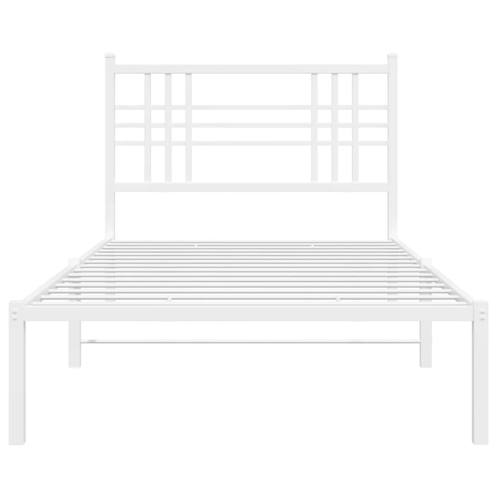 White Metal Bed Frame with Headboard 100x190cm - No Mattress