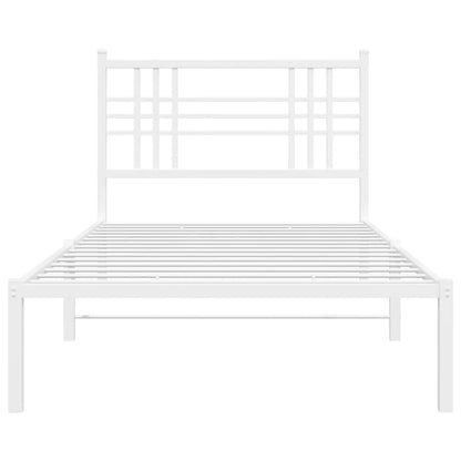 White Metal Bed Frame with Headboard 100x190cm - No Mattress
