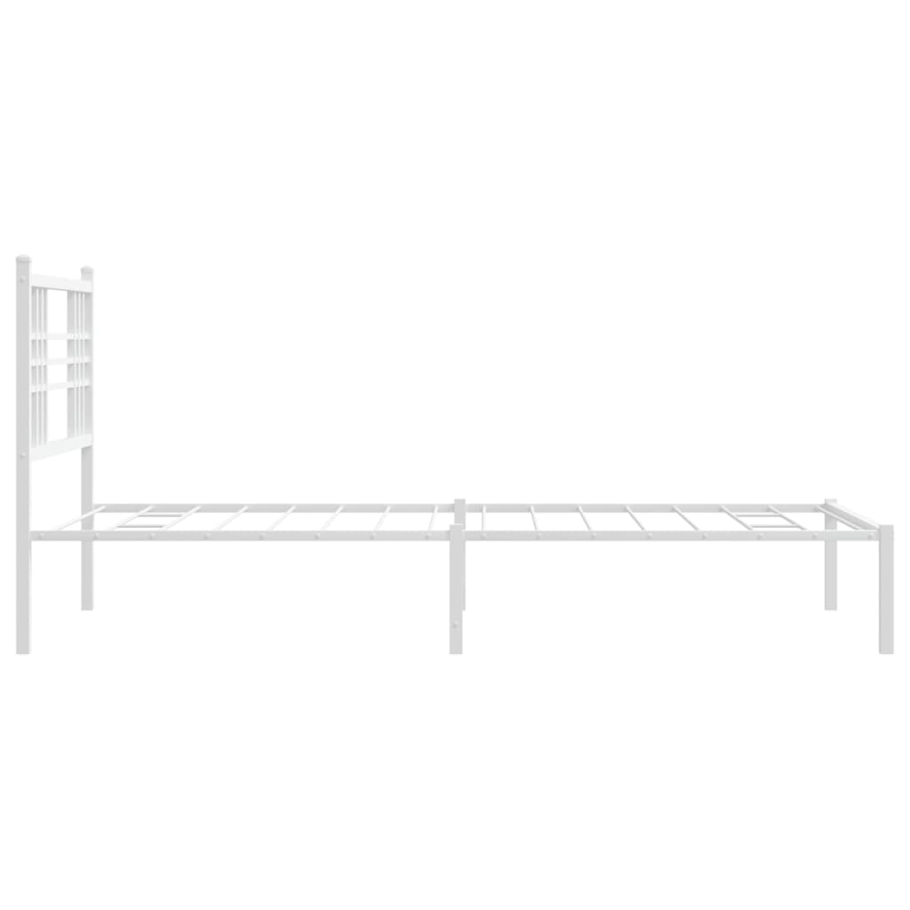 White Metal Bed Frame with Headboard 100x190cm - No Mattress