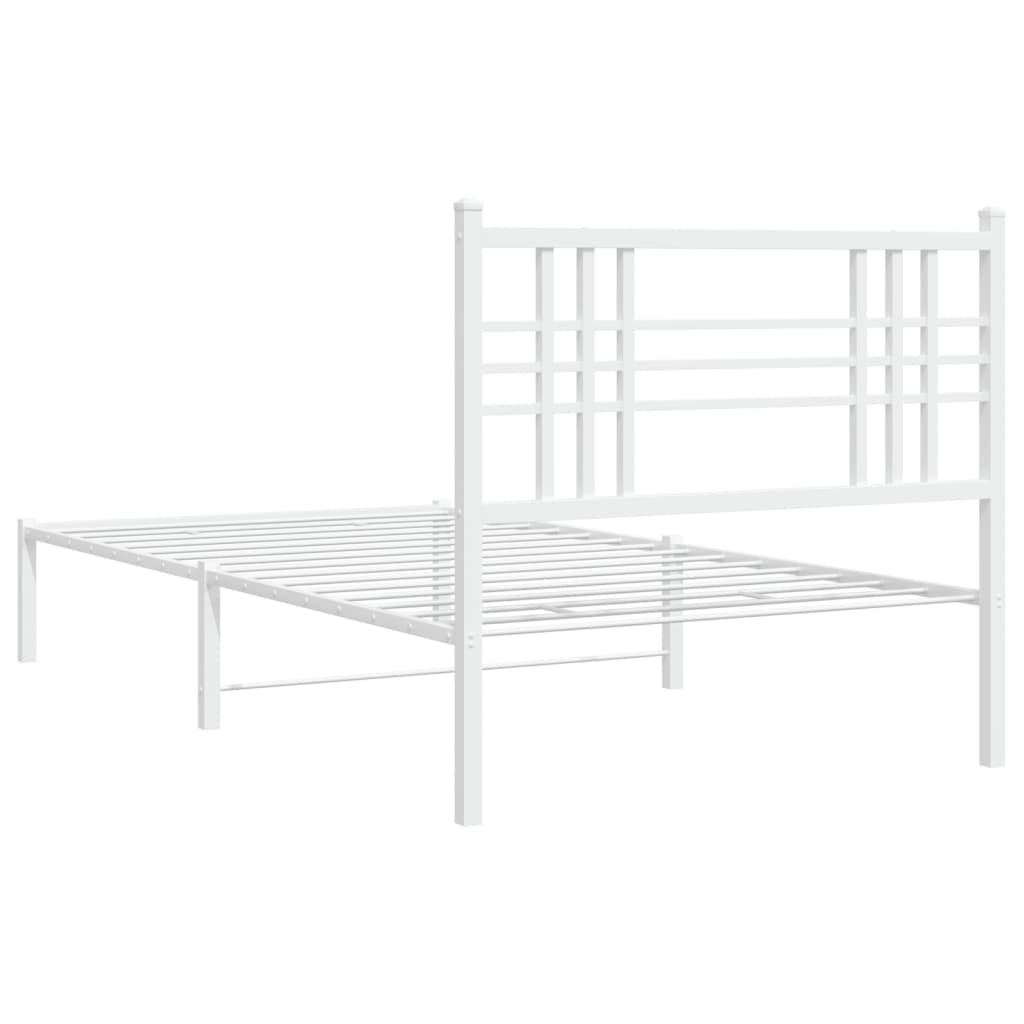 White Metal Bed Frame with Headboard 100x190cm - No Mattress