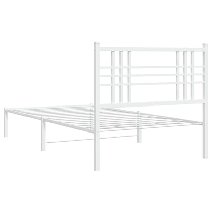 White Metal Bed Frame with Headboard 100x190cm - No Mattress