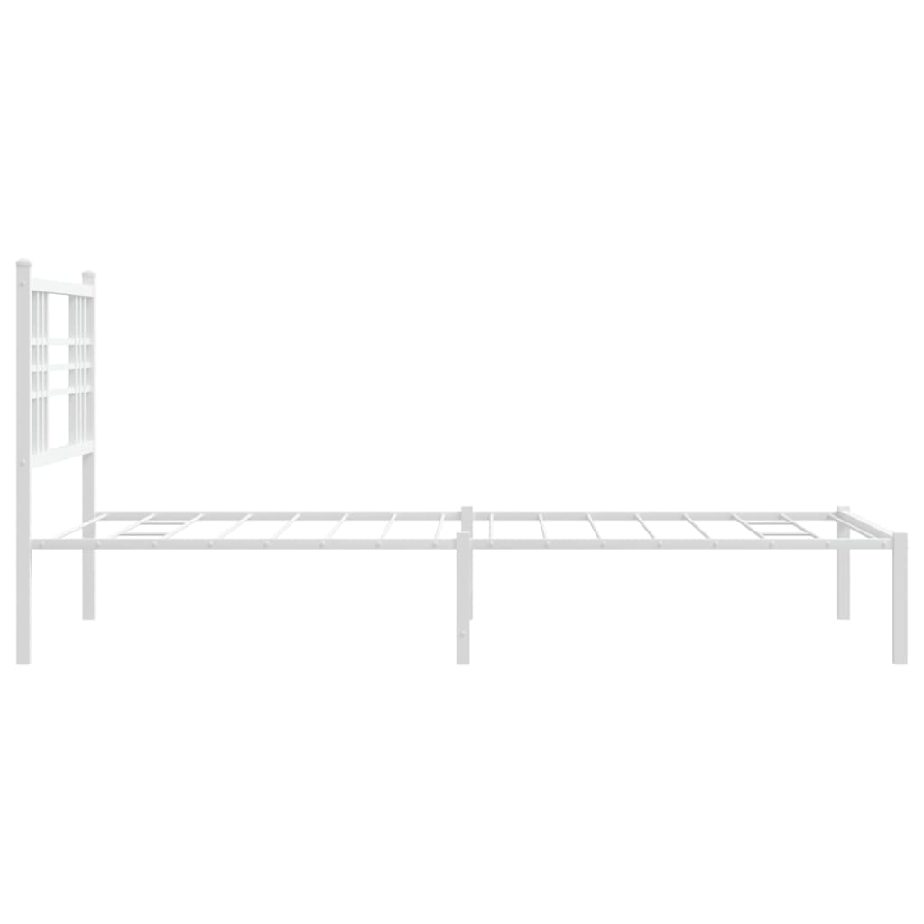White Metal Bed Frame with Headboard - 107x203cm, No Mattress Included