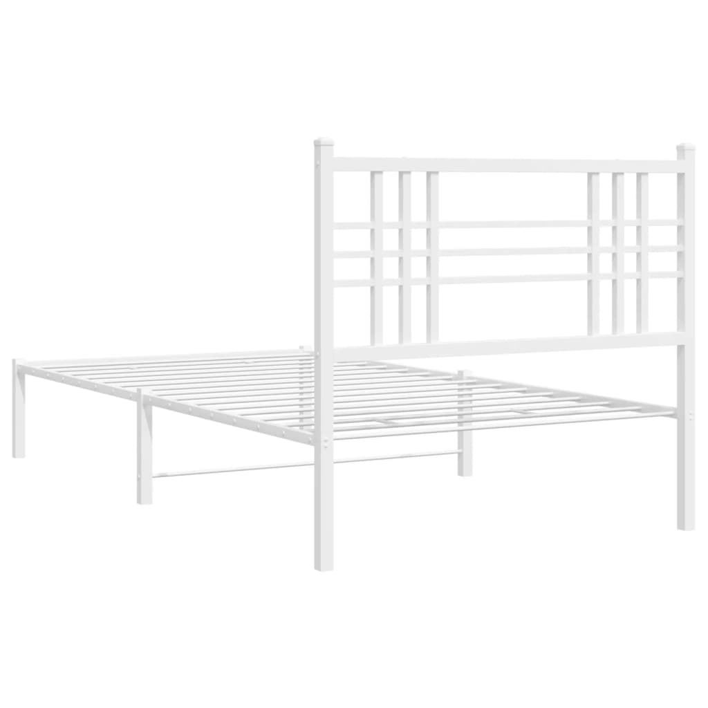 White Metal Bed Frame with Headboard - 107x203cm, No Mattress Included