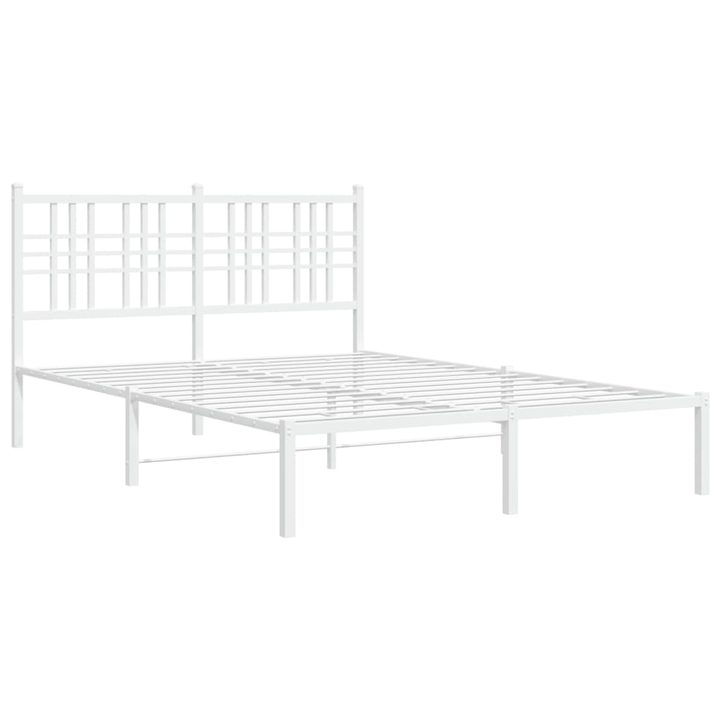 White Metal Bed Frame with Headboard, 120x190cm - No Mattress