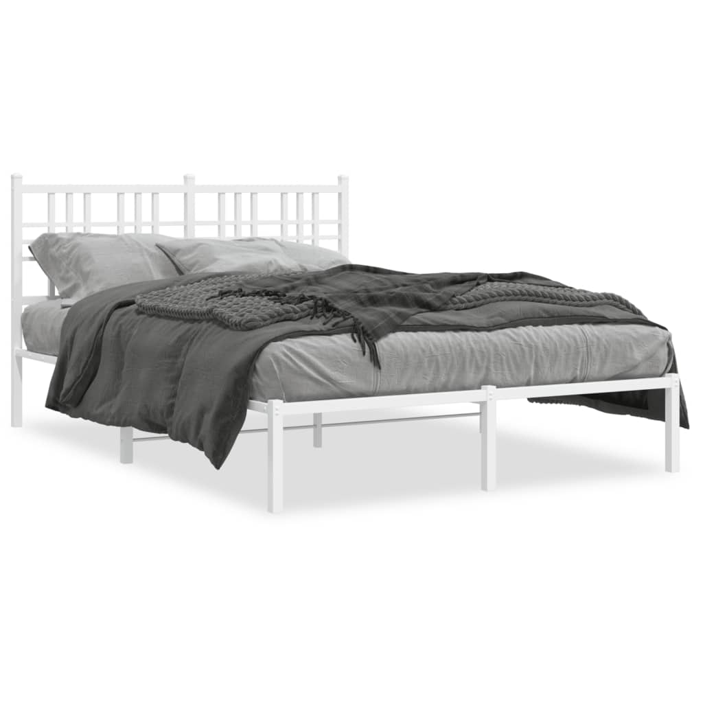 White Metal Bed Frame with Headboard - 120x200cm Sturdy Design