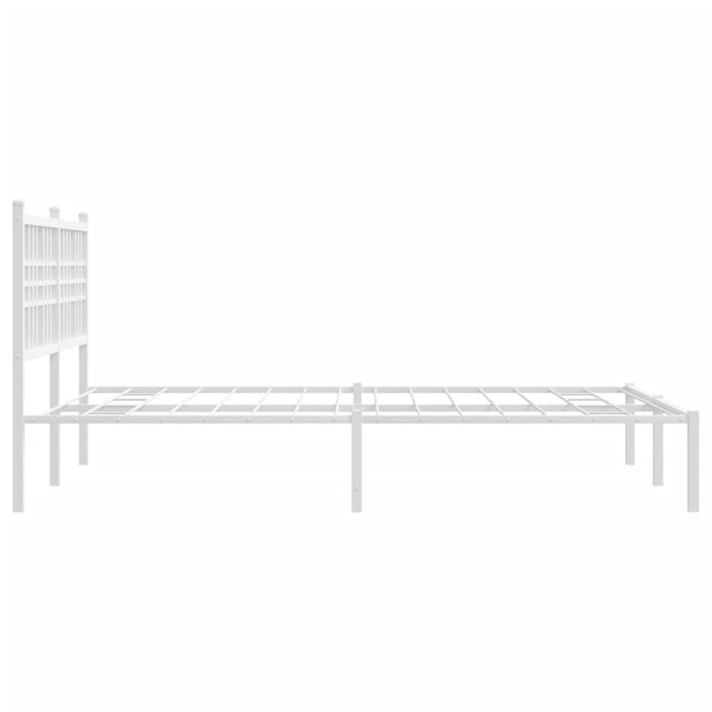 White Metal Bed Frame with Headboard - 120x200cm Sturdy Design