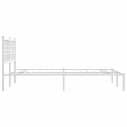 White Metal Bed Frame with Headboard - 120x200cm Sturdy Design
