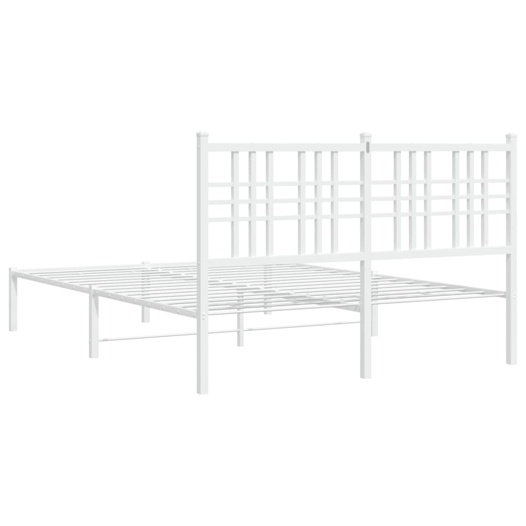 White Metal Bed Frame with Headboard - 120x200cm Sturdy Design