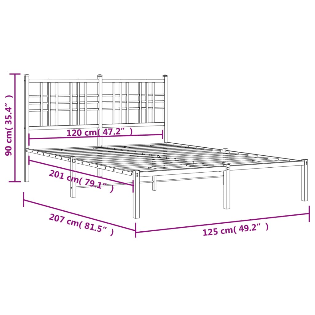 White Metal Bed Frame with Headboard - 120x200cm Sturdy Design
