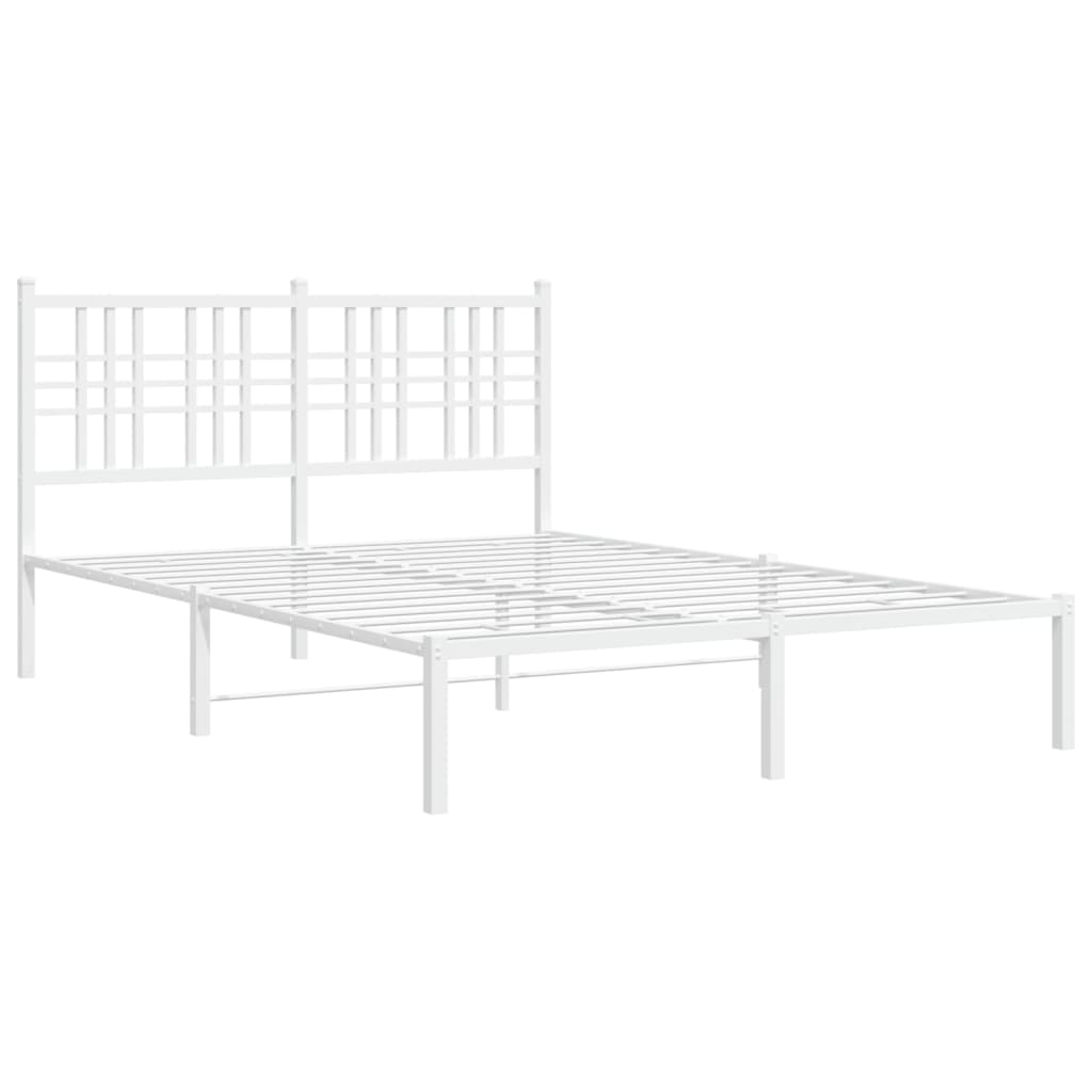 White Metal Bed Frame with Headboard - 135x190cm
