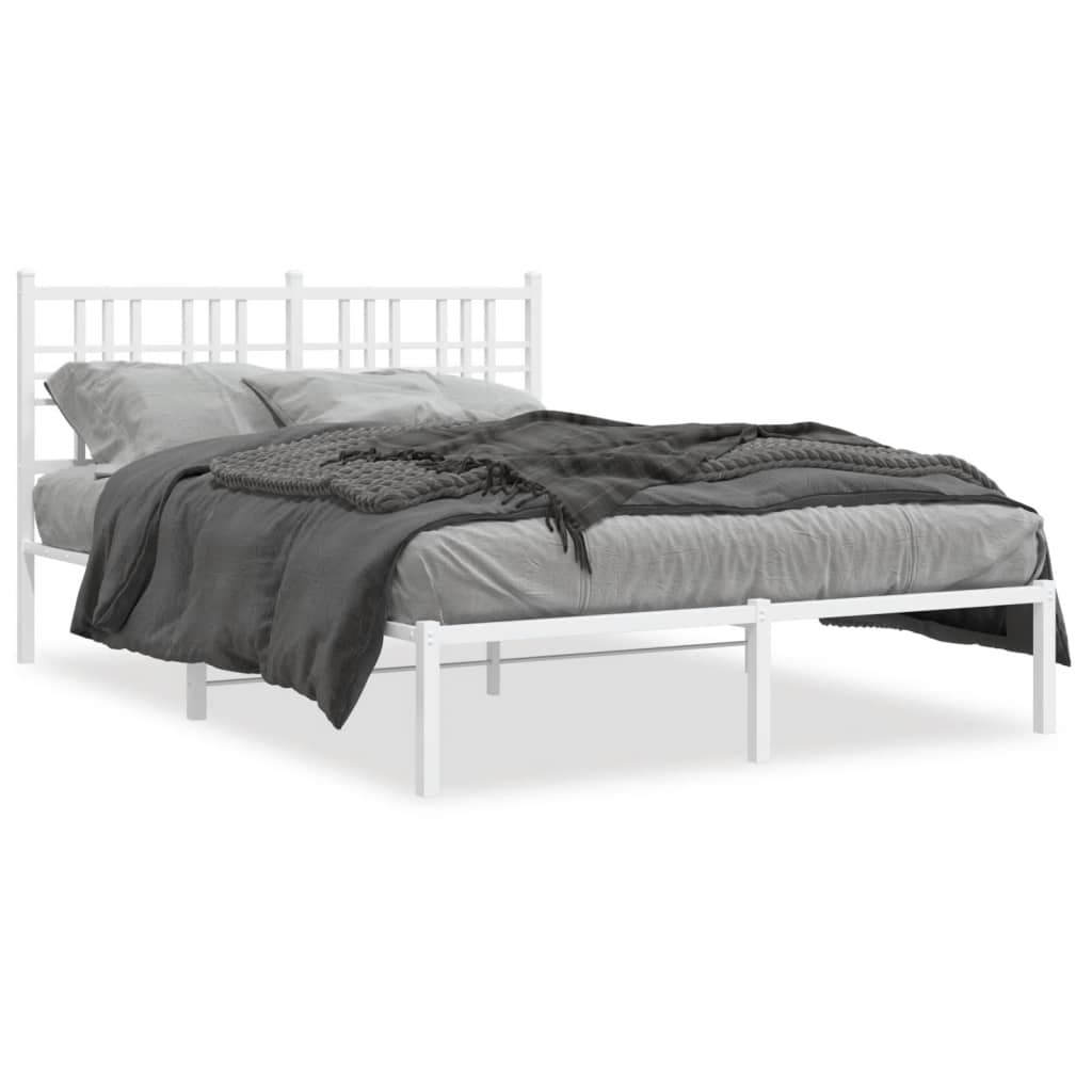 White Metal Bed Frame with Headboard 140x190cm - No Mattress Included