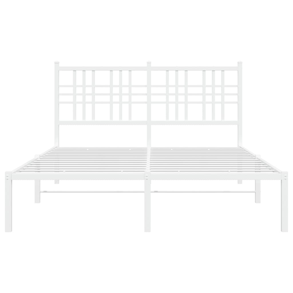 White Metal Bed Frame with Headboard 140x190cm - No Mattress Included