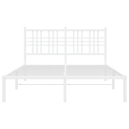 White Metal Bed Frame with Headboard 140x190cm - No Mattress Included