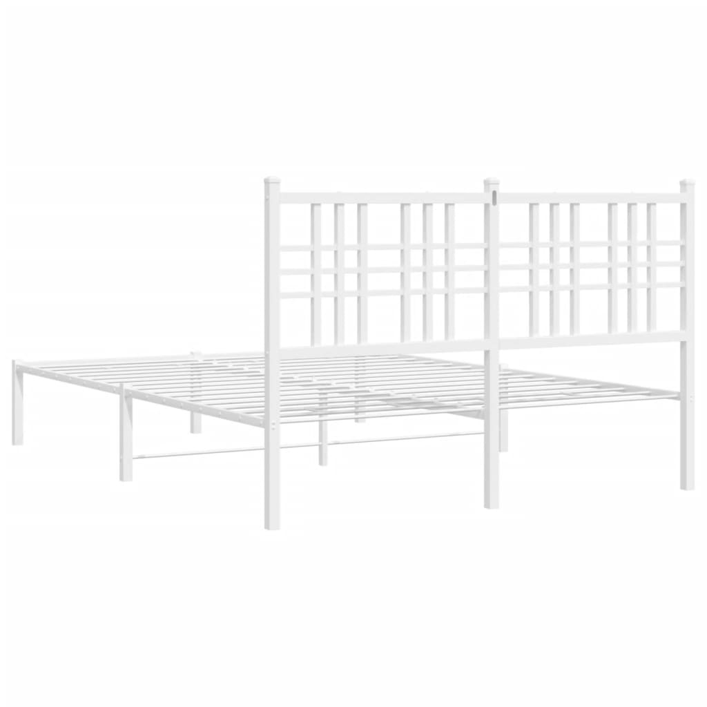 White Metal Bed Frame with Headboard 140x190cm - No Mattress Included