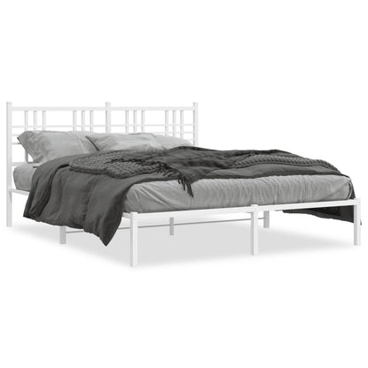 White Metal Bed Frame with Headboard - 160x200cm, Sturdy Design
