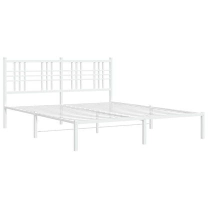 White Metal Bed Frame with Headboard - 160x200cm, Sturdy Design