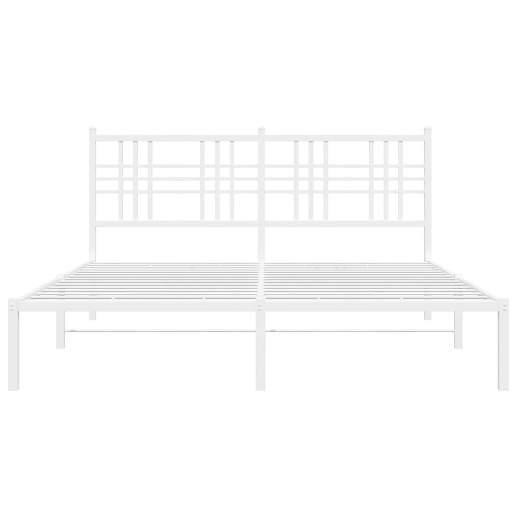 White Metal Bed Frame with Headboard - 160x200cm, Sturdy Design