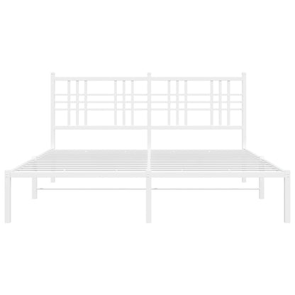 White Metal Bed Frame with Headboard - 160x200cm, Sturdy Design