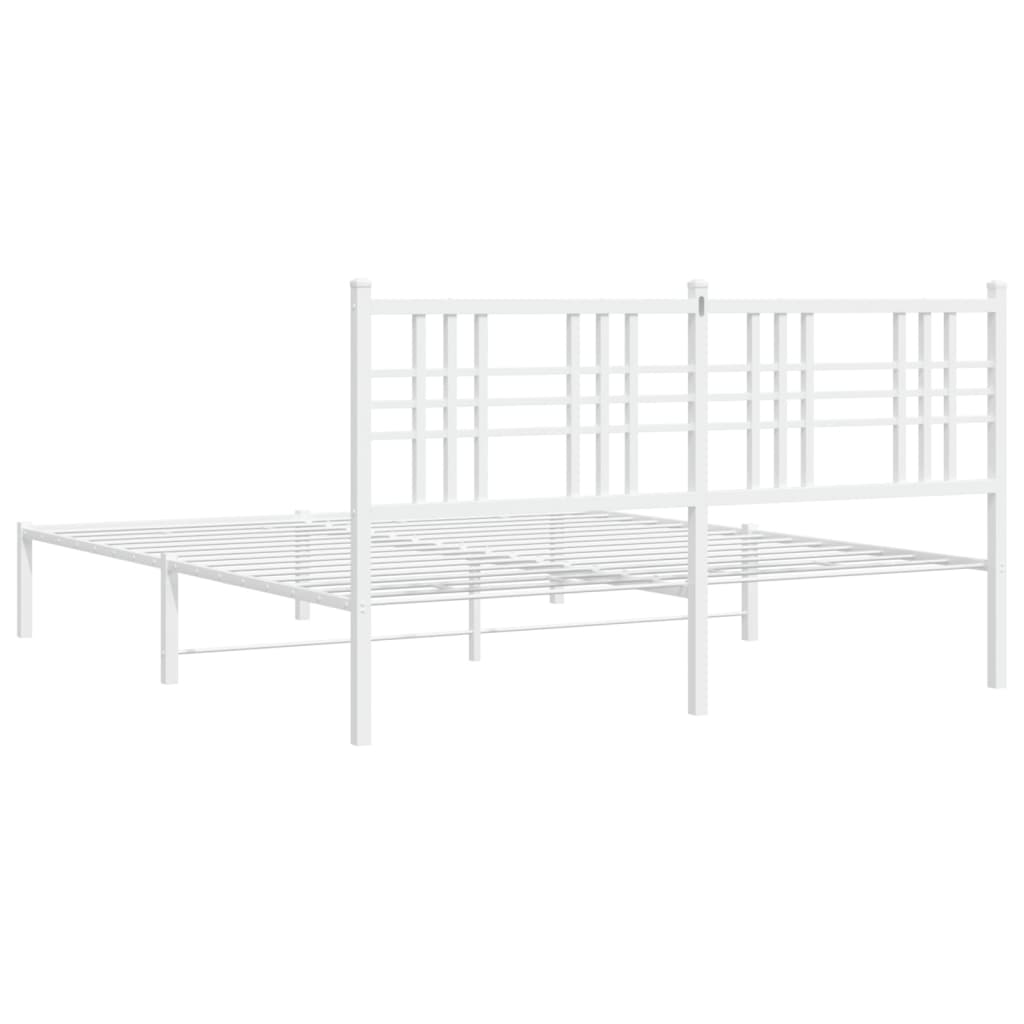 White Metal Bed Frame with Headboard - 160x200cm, Sturdy Design