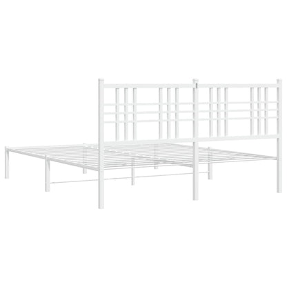 White Metal Bed Frame with Headboard - 160x200cm, Sturdy Design