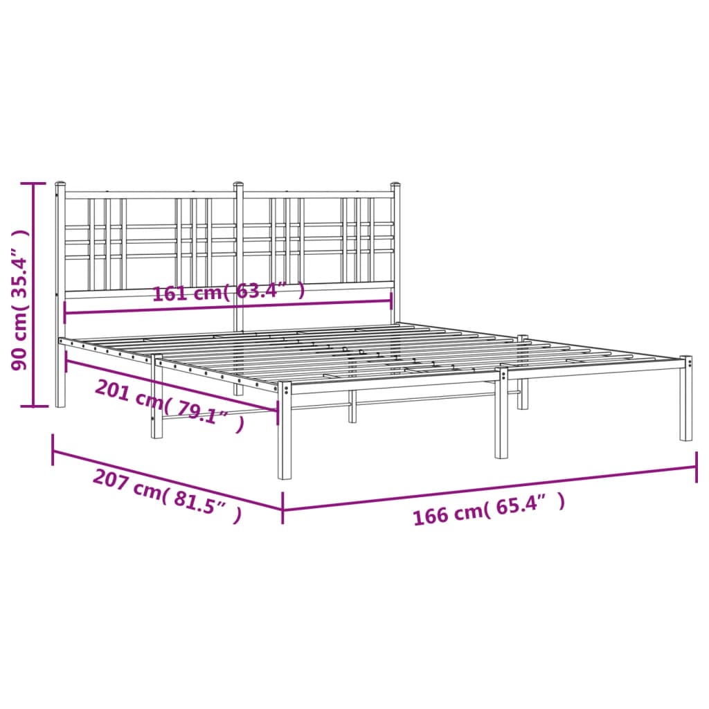 White Metal Bed Frame with Headboard - 160x200cm, Sturdy Design