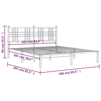 White Metal Bed Frame with Headboard - 160x200cm, Sturdy Design