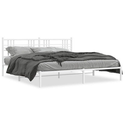 White Metal Bed Frame with Headboard, 183x213cm, No Mattress
