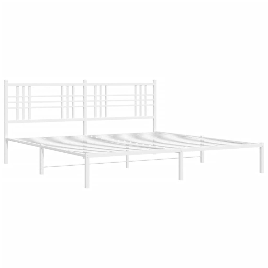 White Metal Bed Frame with Headboard, 183x213cm, No Mattress