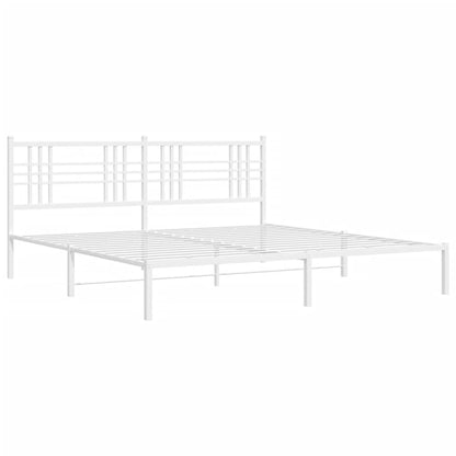 White Metal Bed Frame with Headboard, 183x213cm, No Mattress