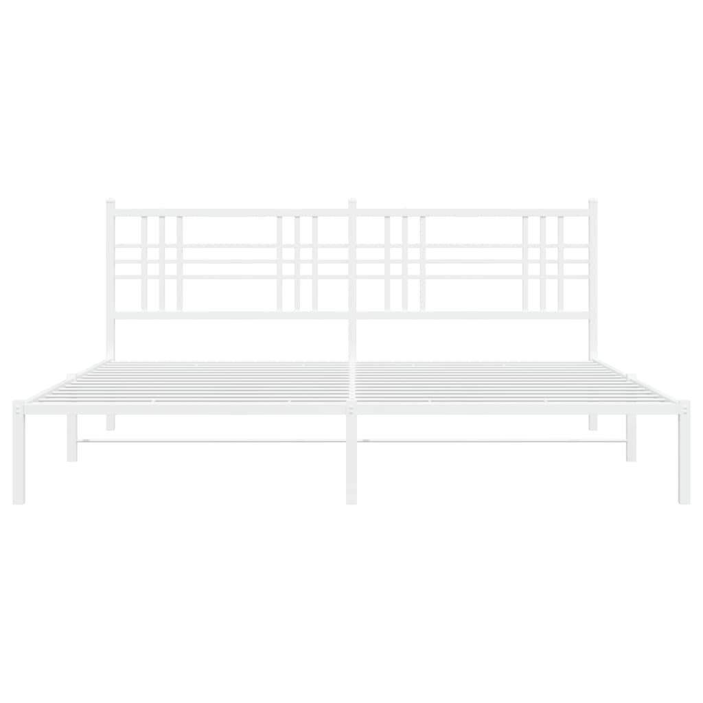 White Metal Bed Frame with Headboard, 183x213cm, No Mattress