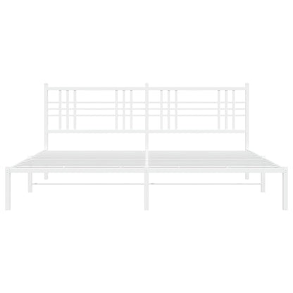 White Metal Bed Frame with Headboard, 183x213cm, No Mattress