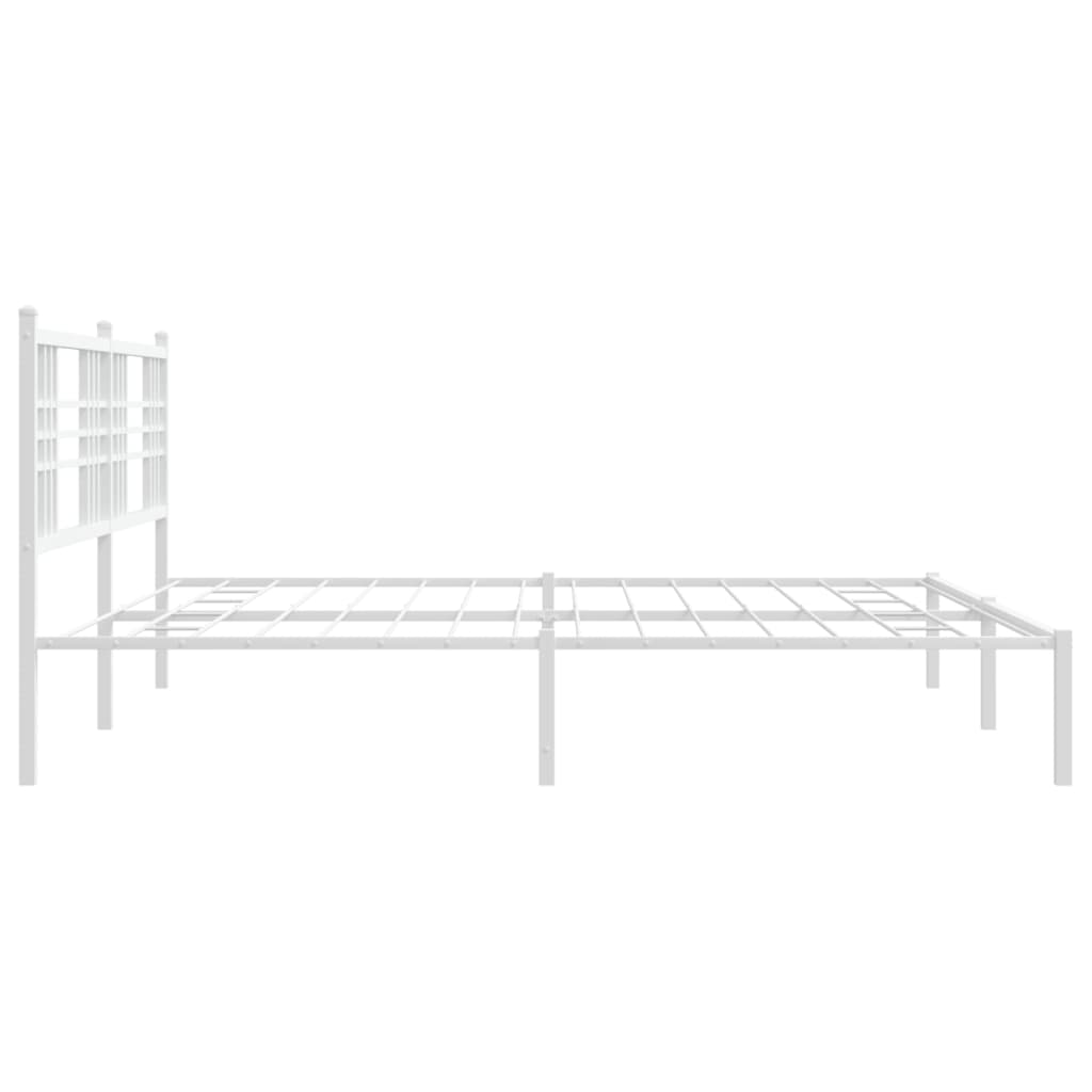 White Metal Bed Frame with Headboard, 183x213cm, No Mattress
