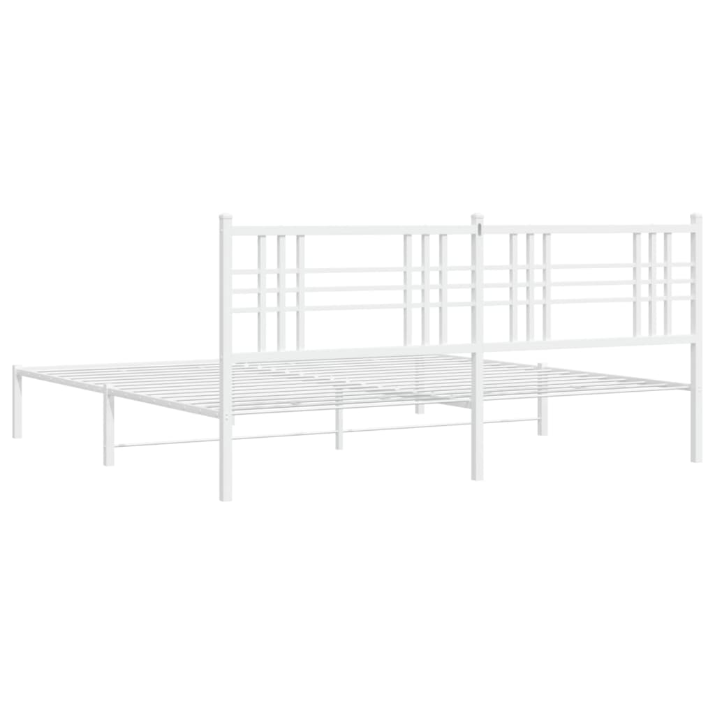 White Metal Bed Frame with Headboard, 183x213cm, No Mattress