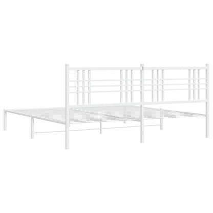 White Metal Bed Frame with Headboard, 183x213cm, No Mattress