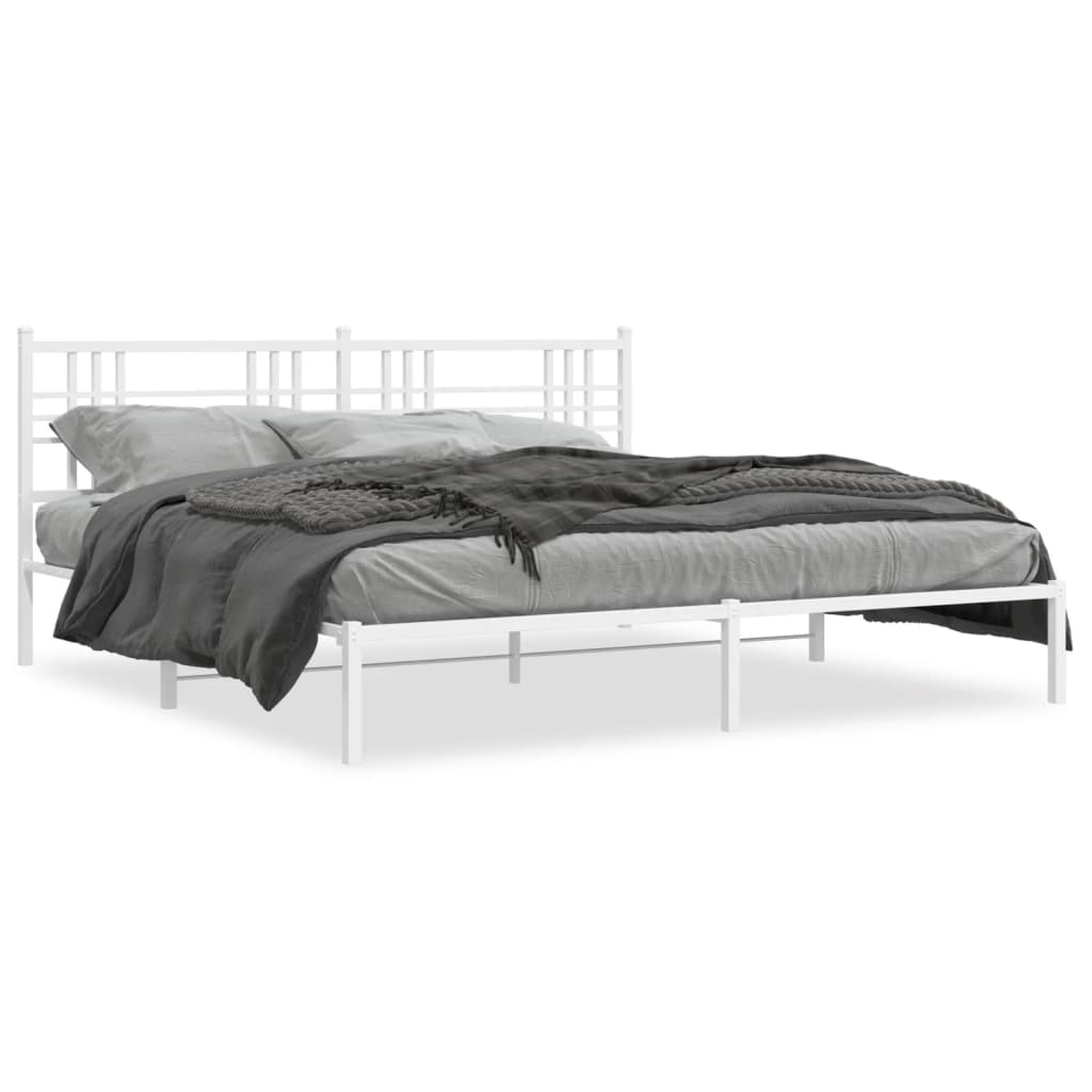 White Metal Bed Frame with Headboard, 193x203cm, No Mattress